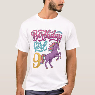 Birthday Girl 9 Unicorn Vintage Engraving Design_1 T-Shirt