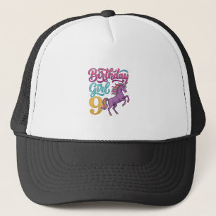 Birthday Girl 9 Unicorn Vintage Engraving Design_1 Trucker Hat