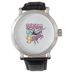 Birthday Girl 9 Unicorn Vintage Engraving Design_1 Watch