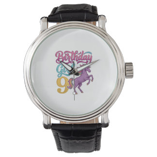 Birthday Girl 9 Unicorn Vintage Engraving Design_1 Watch