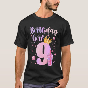 Birthday Girl 9 Year Old Boba Tea Theme Party 9th T-Shirt