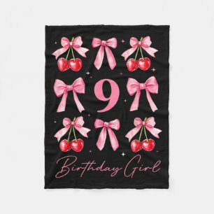 Birthday Girl 9th Birthday Cherry Coquette Bow 9 Y Fleece Blanket