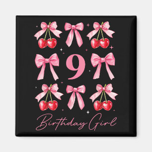 Birthday Girl 9th Birthday Cherry Coquette Bow 9 Y Magnet