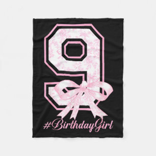 Birthday Girl 9th Birthday Nk Floral Coquette Bow  Fleece Blanket