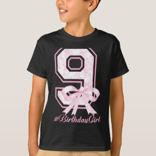 Birthday Girl 9th Birthday Nk Floral Coquette Bow  T-Shirt