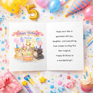 Birthday Girl Age 5 Watercolor Cute  Card