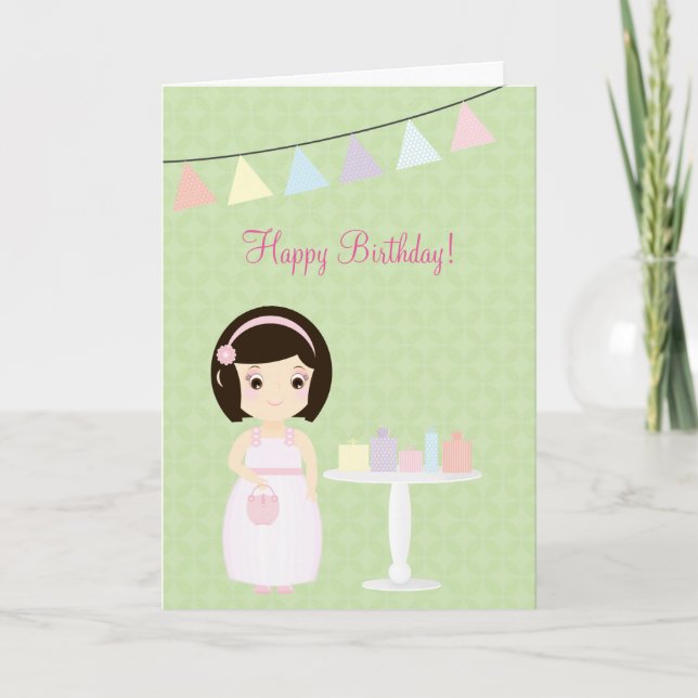 Birthday Girl at Gift Table Card (Front)