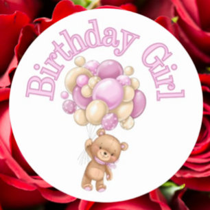 Birthday Girl Bear Baby Shower  Classic Round Sticker