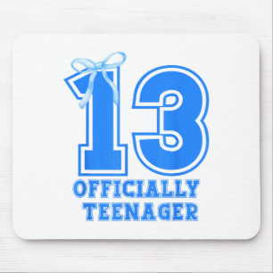 Birthday Girl Blue Coquette Bow 13 Years Old 13th  Mouse Pad