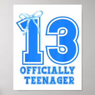 Birthday Girl Blue Coquette Bow 13 Years Old 13th Poster