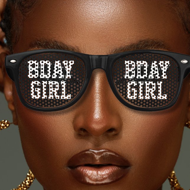 Birthday Girl Bold Letter Black & White Party Retro Sunglasses (bday girl retro sunglasses)