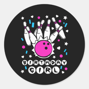 Birthday Girl Bowling Party Cool Kids Cute Pins Bo Classic Round Sticker