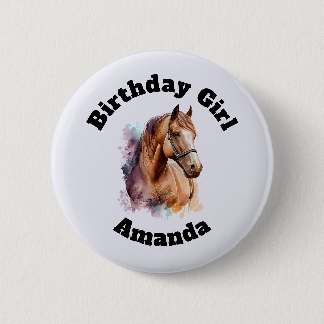 Birthday Girl Brown Horse Head Portrait 6 Cm Round Badge (Front)