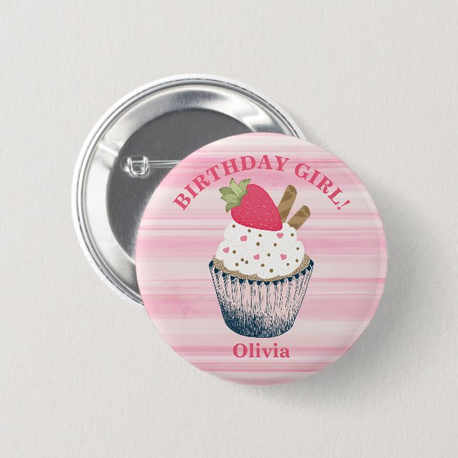 Birthday Girl Button – Cute Pink Party Accessory f (Front & Back)