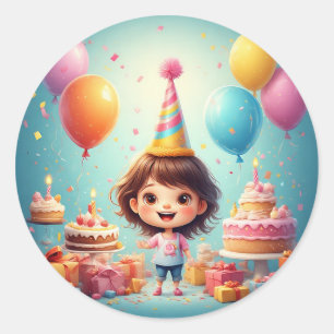 🎂 Birthday Girl Cake Celebration with Cake Classic Round Sticker