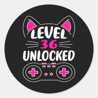 Birthday Girl Cat Lover Video Game Level 36 Unlock Classic Round Sticker