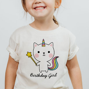 Birthday Girl Cat Unicorn with Wand T-Shirt