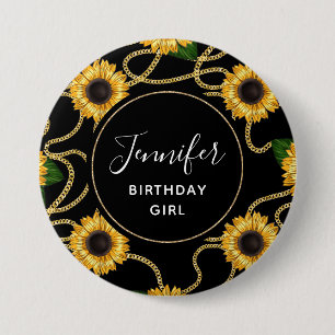 Birthday Girl Classy Yellow Sunflowers Pattern 7.5 Cm Round Badge