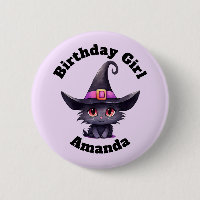 Birthday Girl Cute Black Cat Wearing a Witch's Hat