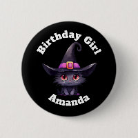 Birthday Girl Cute Black Cat Wearing a Witch's Hat