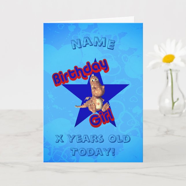 Birthday Girl Cute Dinosaur Personalised Birthday  Card (Small Plant)