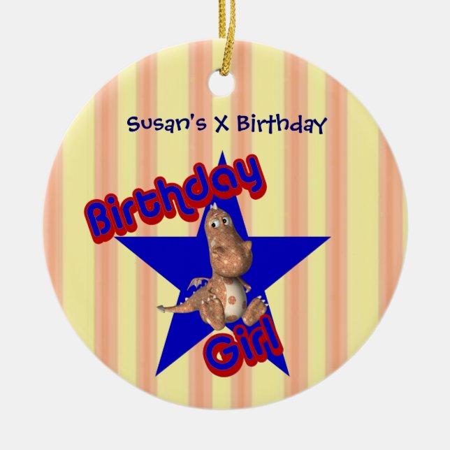 Birthday Girl Cute Dragon Customisable Ornament (Front)