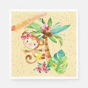 Birthday Girl, Cute Little Monkey Napkin