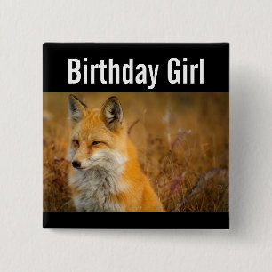 Birthday Girl Cute Red Fox Nature Photography 15 Cm Square Badge