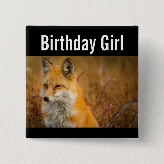 Birthday Girl Cute Red Fox Nature Photography 15 Cm Square Badge (Front)