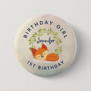 Birthday Girl Cute Sleeping Orange Fox 6 Cm Round Badge