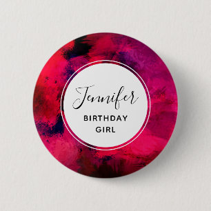 Birthday Girl Dark Red and Purple Modern Abstract 6 Cm Round Badge
