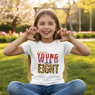 Birthday Girl Eight Leopard Print Text Design  T-Shirt
