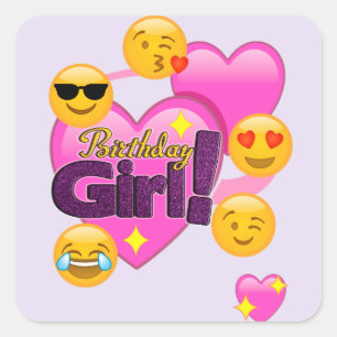 Birthday Girl Emojis Heart Square Sticker
