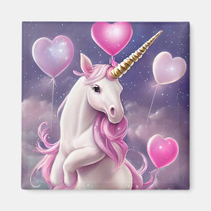 Birthday Girl Fantasy Unicorn with Pink Balloons  Magnet