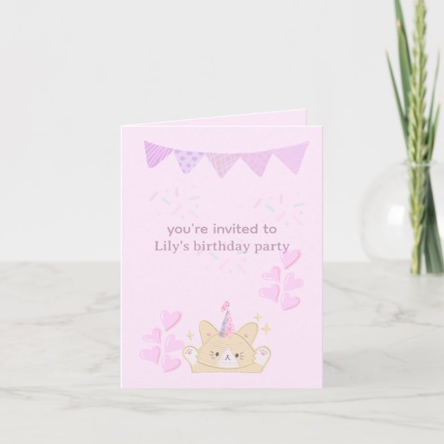 Birthday girl folded invitation |customisable card (Front)