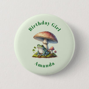 Birthday Girl Frog Under a Mushroom Cute Nature 6 Cm Round Badge