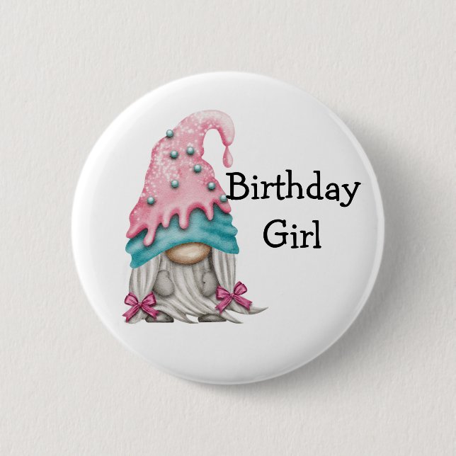  Birthday Girl Gnome Button (Front)