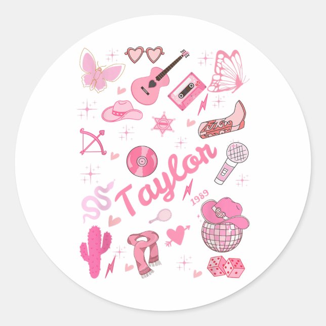 Birthday Girl Groovy Taylor First Name Personalise Classic Round Sticker (Front)
