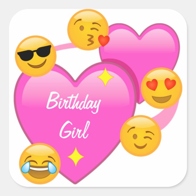 Birthday Girl Hearts & Emojis Stickers (Front)