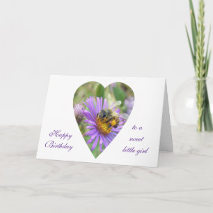 Birthday Girl Honeybee on Fall Asters Heart Card