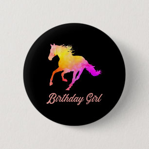 Birthday Girl Horse Lovers Watercolor Horseback Ri 6 Cm Round Badge