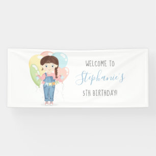 Birthday Girl in Overalls Brunette Banner