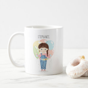 Birthday Girl in Overalls Brunette Coffee Mug