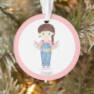 Birthday Girl in Overalls Brunette Ornament
