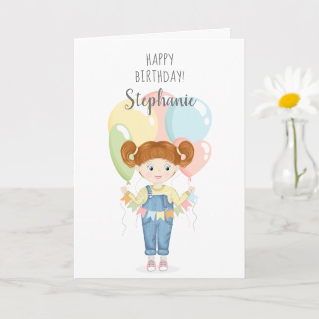 Birthday Girl in Overalls Redhead  Card (Small Plant)