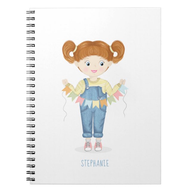Birthday Girl in Overalls Redhead  Notebook (Front)