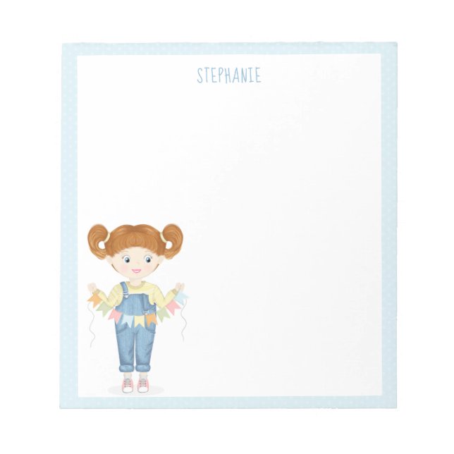 Birthday Girl in Overalls Redhead  Notepad (Front)