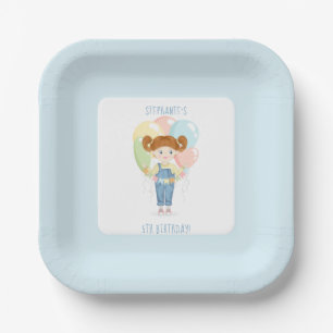 Birthday Girl in Overalls Redhead Paper Plate