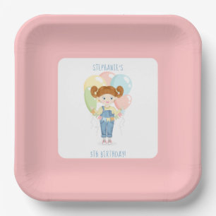 Birthday Girl in Overalls Redhead Paper Plates