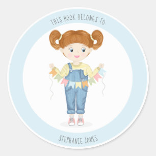 Birthday Girl in Overalls This Book Belongs to Classic Round Sticker